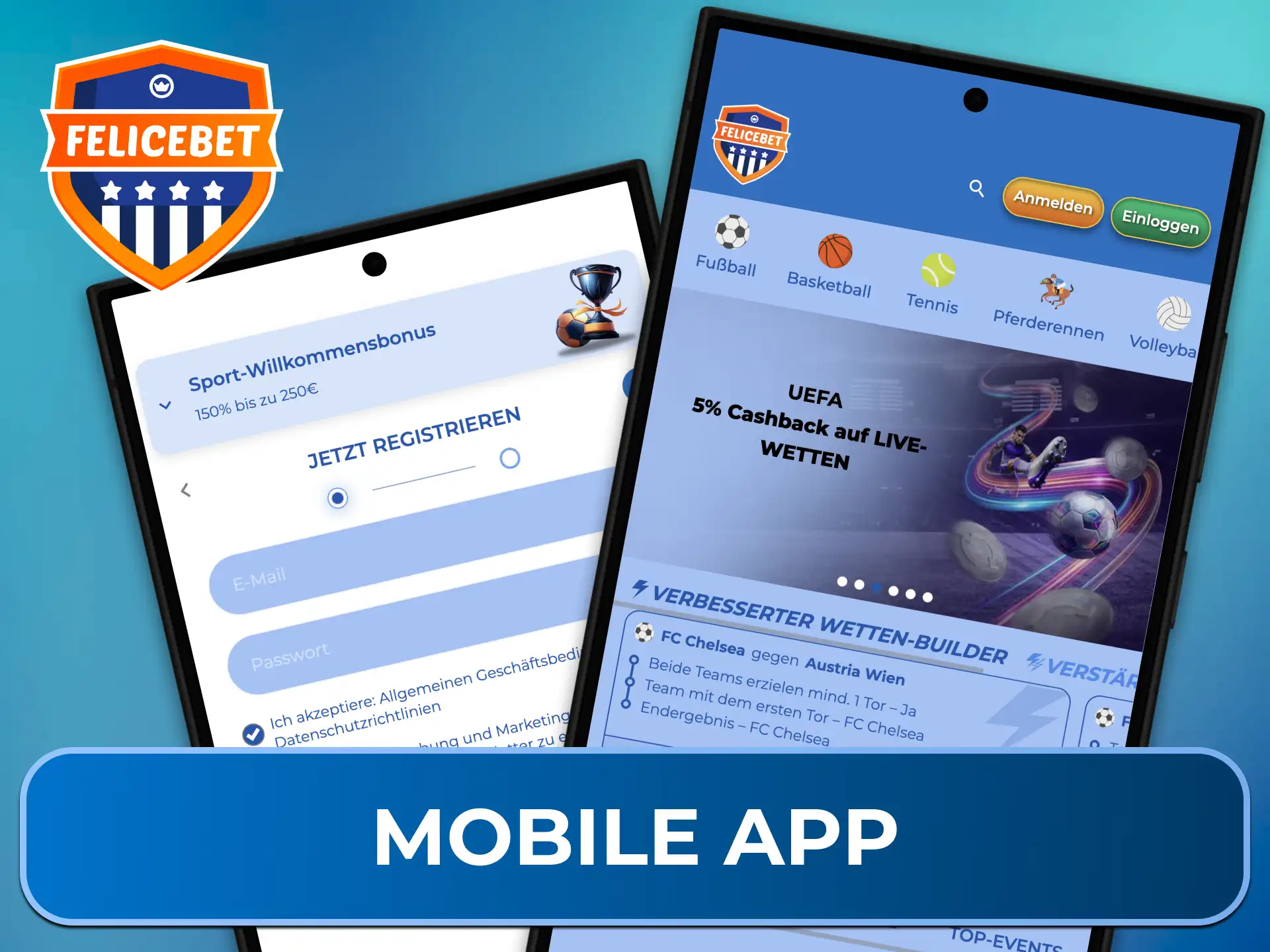 Platziere Deine Tipps jederzeit flexibel von unterwegs und nutze das volle Wettangebot bequem über die Felicebet Basketball App.