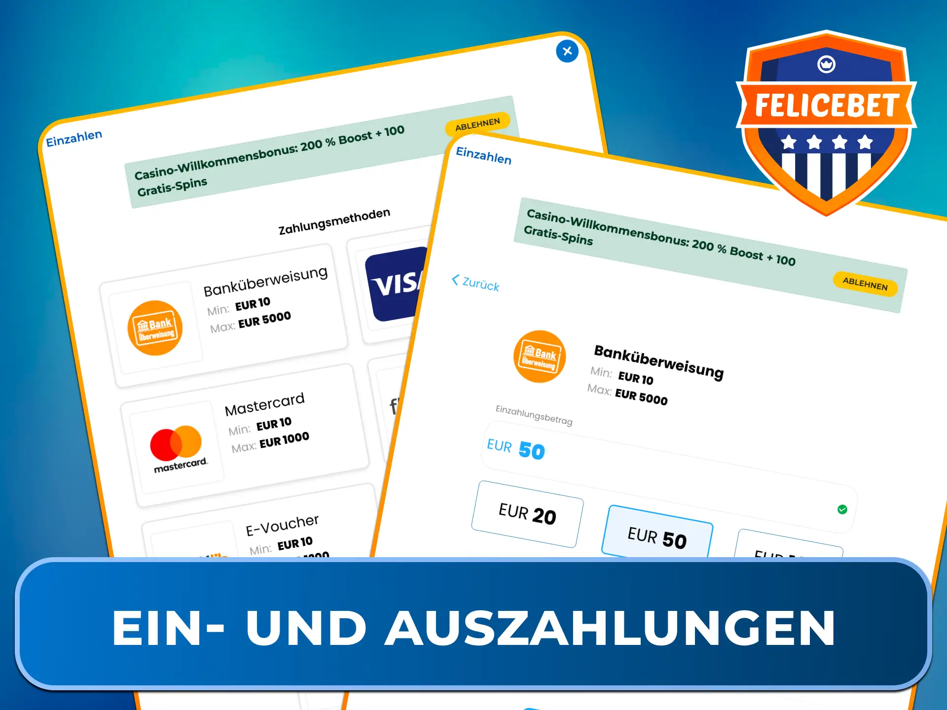 Nutze sichere Zahlungsmethoden für schnelle Ein- und Auszahlungen bei Felicebet.