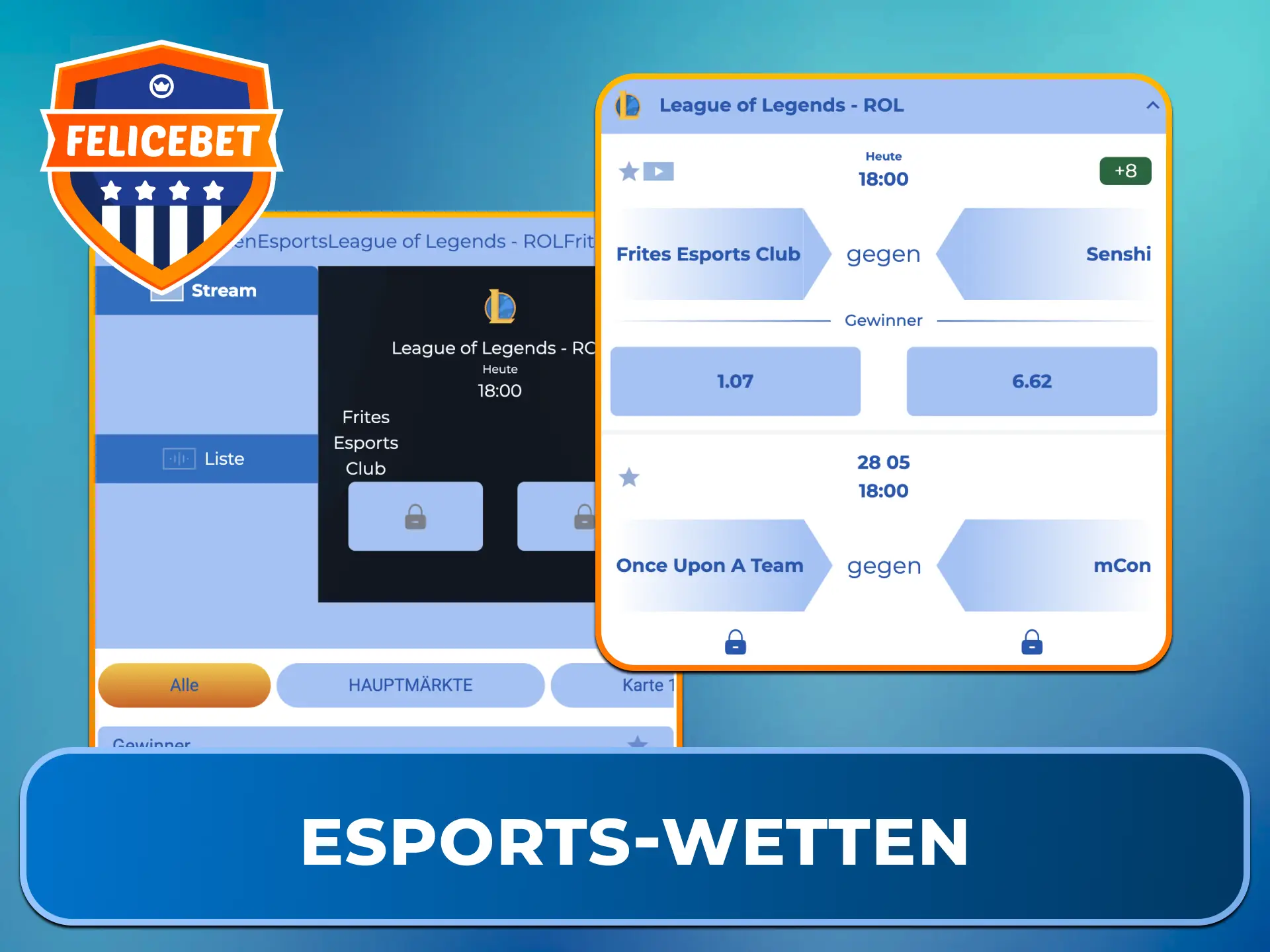 Verfolge Live-Streams und platziere eSports-Wetten direkt im Felicebet Casino.