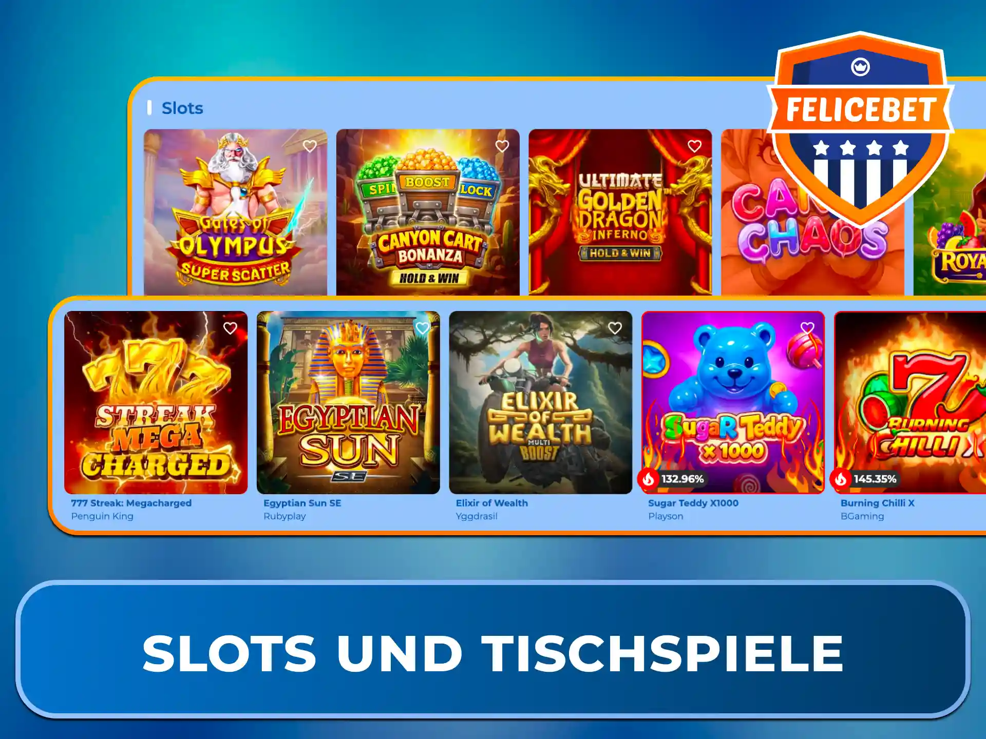 Genieße eine große Auswahl an Slots und Tischspielen im Felicebet Casino.